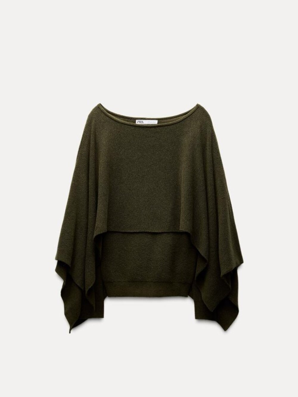 NWOT Zara Dark Khaki Sweater with Overlay Cape